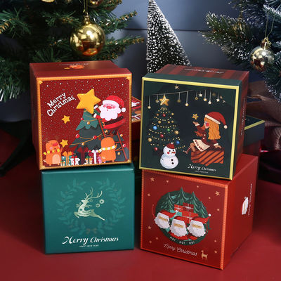 Luxury Custom Christmas Style Environmentally Friendly Gift Packaging Cardboard Red Top Cover Christmas Ribbon Gift Box Set