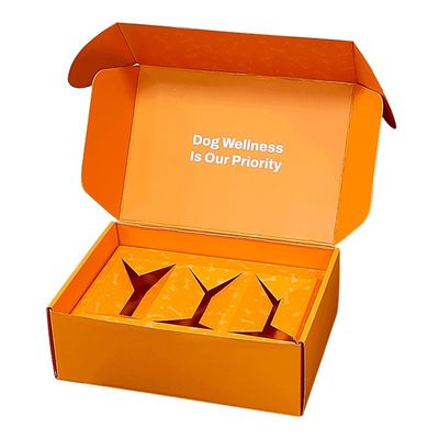 Orange Pet Food Paper Mailer Box Packaging Eco Friendly Dog Box Type Folders
