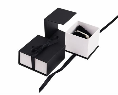 Small Fancy Paper Wedding Ring Holder Box Jewelry Rigid Cardboard Box With Flap Lid