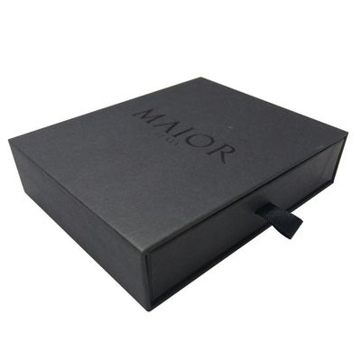 Black Gift Drawer Packaging Box Glossy Lamination Bronzed Blob Stamped Logo