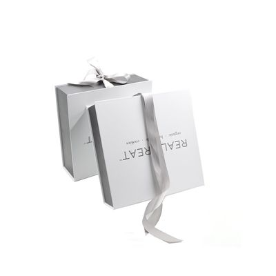 Customized White Cardboard Gift Box with Ribbon Closure APPAREL Logo Printing Acceptable