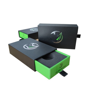 Green Paper Cardboard Stock Gift Box for Car Keychain Pull Out Drawer Custom EVA Insert
