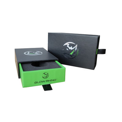 Green Paper Cardboard Stock Gift Box for Car Keychain Pull Out Drawer Custom EVA Insert