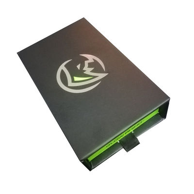 Green Paper Cardboard Stock Gift Box for Car Keychain Pull Out Drawer Custom EVA Insert