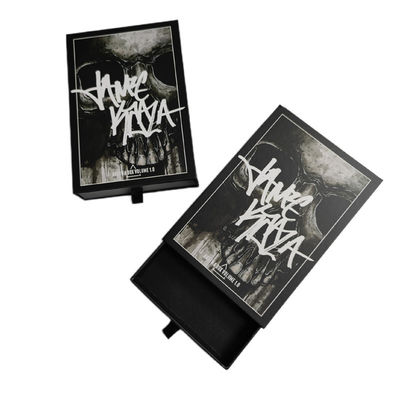 Custom Logo Skull Bone Drawer Box Sliding Black 4x6 Print Post Card Packaging Gift Box