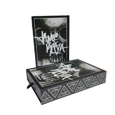 Custom Logo Skull Bone Drawer Box Sliding Black 4x6 Print Post Card Packaging Gift Box
