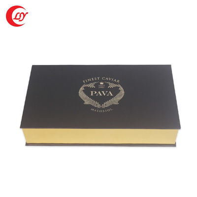 Gold Packaging Black Red Caviar Tin Jar Gift Set with Paperboard Packaging and Sleeve