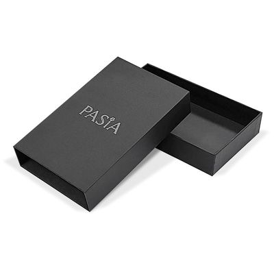 Elegant Linen Pattern Pull Out Sliding Logo Silver Foil Stamped Boxes for Packaging