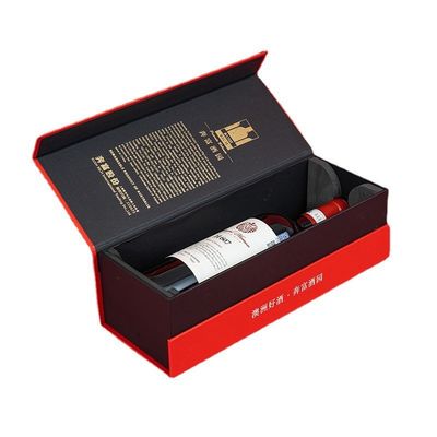 Liquor Red Wine Whiskey Glass Bottle Rigid Paper Cardboard Packing Magnetic Flip Top Paper Gift Box
