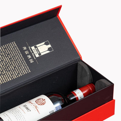 Liquor Red Wine Whiskey Glass Bottle Rigid Paper Cardboard Packing Magnetic Flip Top Paper Gift Box