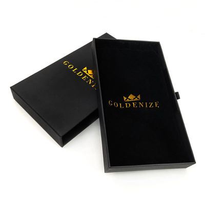 Stylish Black Rigid Drawer Box with Gold Foil Custom Logo and Soft Velvet Lining