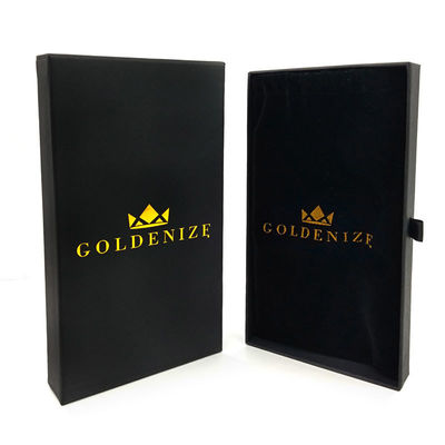 Stylish Black Rigid Drawer Box with Gold Foil Custom Logo and Soft Velvet Lining