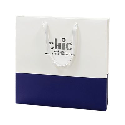 Tote Paper Shopping Bags Silver Stamping With Handles For Clothes Garment