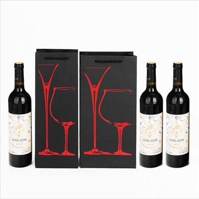Matte Black Kraft Paper Red Wine Gift Bags With Flexi Loop Handle
