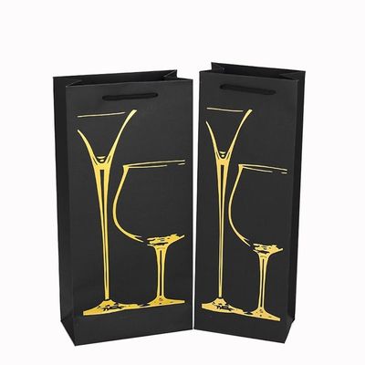 Matte Black Kraft Paper Red Wine Gift Bags With Flexi Loop Handle