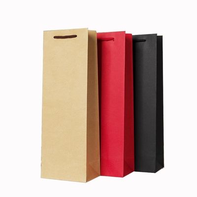 Matte Black Kraft Paper Red Wine Gift Bags With Flexi Loop Handle