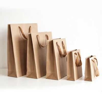 Custom Order Accepted Logo Bulk Shipping Coffee Brown Kraft Paper Bag with Handle