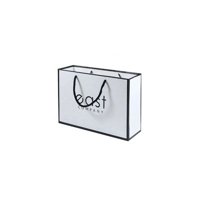 Small Business Logo Printed White Paper Bags with Custom Logo and Black Handle