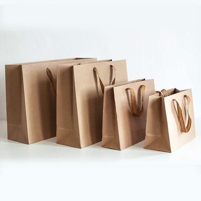 Brown Kraft Paper Shopping Bags Offset Printing Apparel Paper Bag Customized Logo
