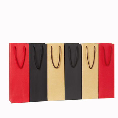Varnished Hot Stamping Kraft Paper Wine Bags With Handles Beverage Packaging Solution