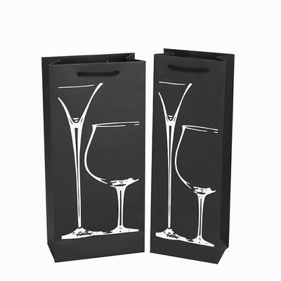 Single Pack Wine Bottle Packaging Black Paper Bags with Custom Logo and Hot Foil