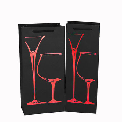 Single Pack Wine Bottle Packaging Black Paper Bags with Custom Logo and Hot Foil