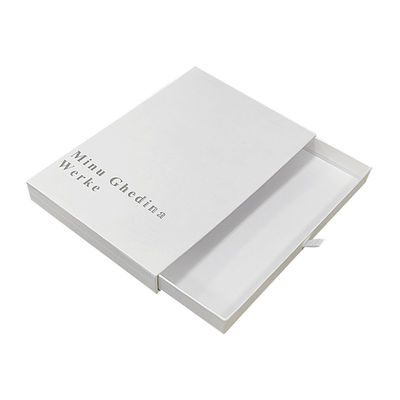 White Box With Texture Pattern Simple Elegant With Logo Silver Shiny Cardboard Drawer Jewellery  Small Gift Packaging