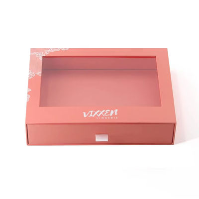 Custom Paper Drawer Cardboard Gift Wrap Sliding Pull Out Packaging Box With Clear PVC Die Cut Window