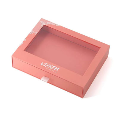Custom Paper Drawer Cardboard Gift Wrap Sliding Pull Out Packaging Box With Clear PVC Die Cut Window