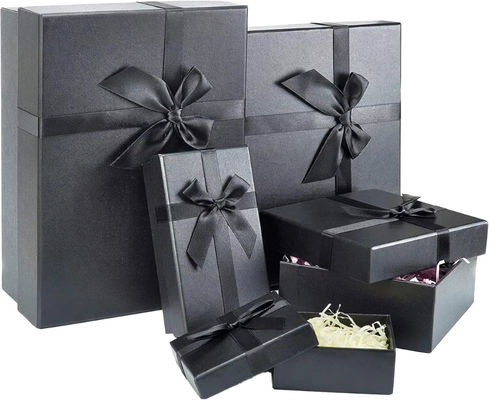 Custom UV Logo Recyclable 2pcs Cardboard Packaging Lid And Base Gift Box With Bow For Clothes Shoes Cosmetics