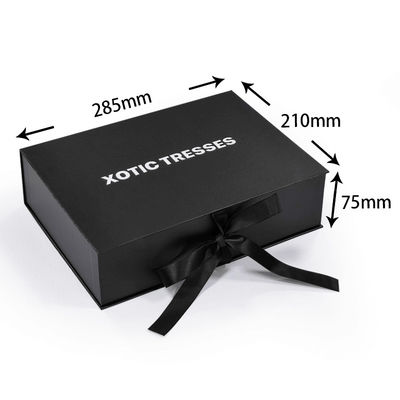 Custom High End Black Magnetic Box Clothing Cardboard Gift Packet Box Human Hair Packaging Box With Satin Silk