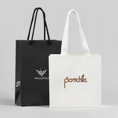 Custom White Black Paper Plain Paper Bags For Dresses Shopping With Your Own Logo Printed