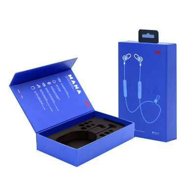 Customized logo Luxury Cardboard Magnetic Wireless Headphone Packaging Box with EVA Liner Packaging Hanging Box
