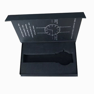 Custom logo Luxury Black Cardboard Smart Watch Magnetic Gift Packaging Box Single Watch with Foam Lining