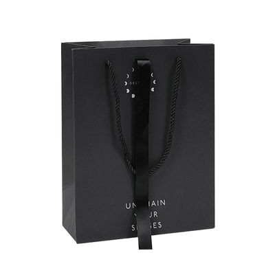 Custom Design Luxury Black Matte Thick Paper Clothing Packaging Gift Shopping Bag With Logo Ribbon And Handle