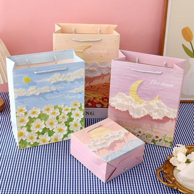 Customized Kraft Personalized pink Small Packaging Paper Bag Hand-held Art Gift Paper Packaging Bag