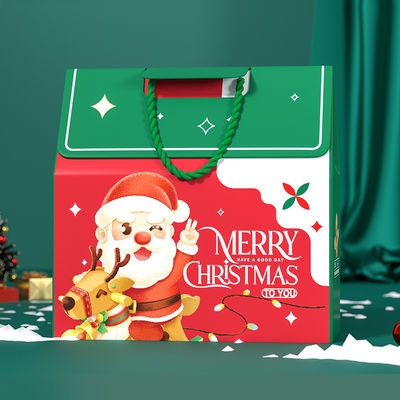 Custom Luxury Christmas Gift Box Packaging With Handle 157g Art Paper 1000g Cardboard