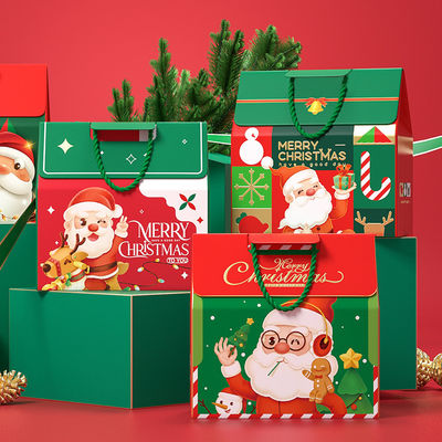 Custom Luxury Christmas Gift Box Packaging With Handle 157g Art Paper 1000g Cardboard
