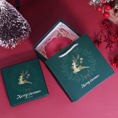 Luxury Custom Christmas Style Environmentally Friendly Gift Packaging Cardboard Red Top Cover Christmas Ribbon Gift Box Set