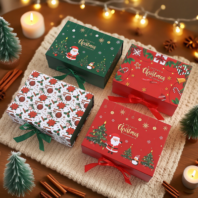 Small Business Unique Ribbon For Socks Custom Luxury Cardboard Christmas Gift Box With Magnetic Closure UV Lamination