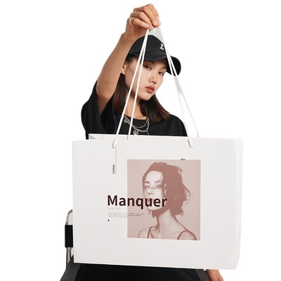 Custom Printed White Paper Shopping Bags Premium Luxury Shopping Bags with Ribbon Handle Design