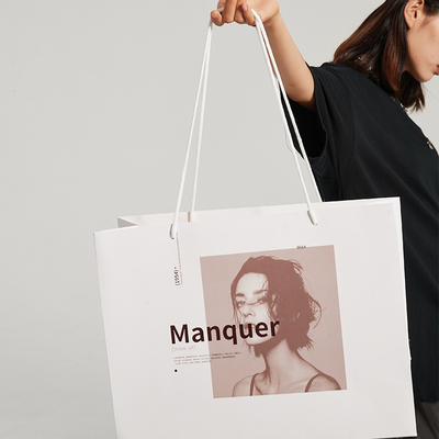 Custom Printed White Paper Shopping Bags Premium Luxury Shopping Bags with Ribbon Handle Design