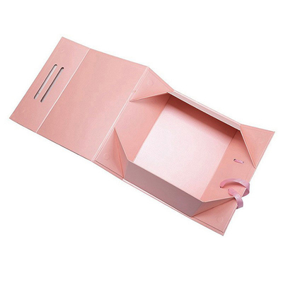 Luxury Pink printed Magnetic Gift Boxes with Ribbon Handle - Custom Logo Rigid Cardboard Packaging for Clothing