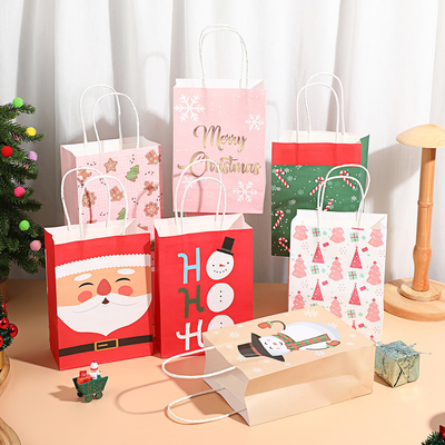 Christmas Kids Gift Bags Recycled Paper Santa Snowman Xmas Party Favors Wholesale Holiday Goodie Bags for Gifts