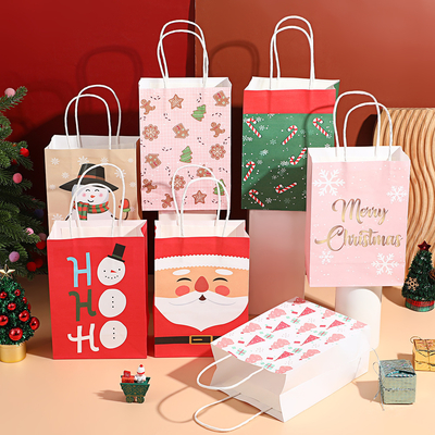 Christmas Kids Gift Bags Recycled Paper Santa Snowman Xmas Party Favors Wholesale Holiday Goodie Bags for Gifts