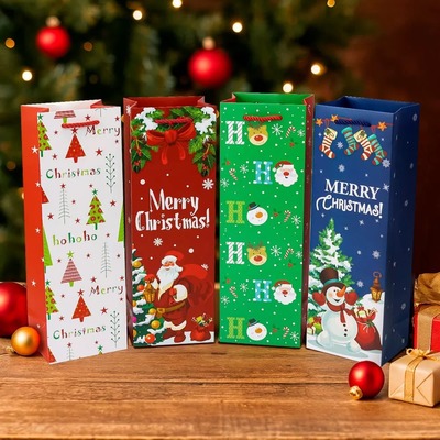 Customized Small Personalized Christmas Paper Luxury Shopping Paper Bag with Ribbon Handle