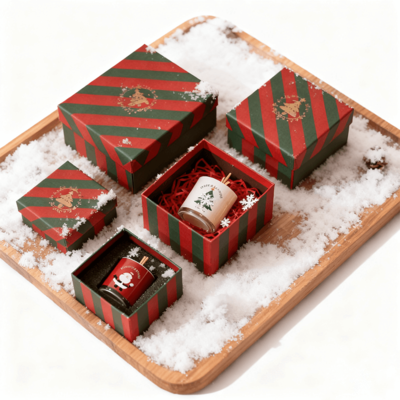 Factory Wholesale Custom Colorful Cardboard Christmas Paper Box Lid and Base Candle Boxes with Stamping