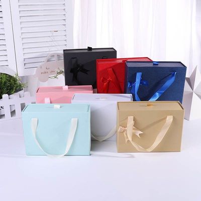 ODM OEM Acceptable. Free Sample Portable Empty Slide Out Packing Rigid Drawer Type Gift Box Bag with Ribbon